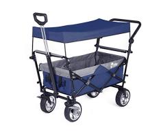 Sekey Faltbarer Bollerwagen mit Dach Faltbar Handwagen Faltwagen Outdoor Klappwagen Transportwagen mit Teleskop Schubstange Strandwagen mit Bremsen Große Räder für alle Gelände geeignet, Blau