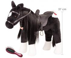 Götz 3402783 Kämmpferd Rappe Puppe - großes Plüschpferd für Stehpuppen - Stockmaß 37 cm - 52 cm großes schwarzes und biegsames Pferd mit Zaumzeug und Sattel