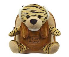 PERLETTI Kuscheltier Rucksack für Kinder mit Tiger Plüschtier - Pluschspielzeug Weich Flauschig Kindergarten Schultasche mit Tasche für Plüsch Tier - 2/5 Jahren Baby Kindertasche 27x21x9 cm (Tiger)