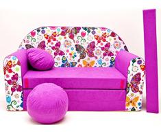 Pro Cosmo M33 Kinder Sofa Bett mit Puff/Fußbank/Kissen, Stoff, pink, 168 x 98 x 60 cm