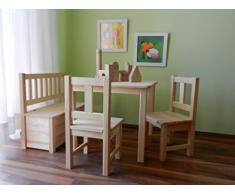 Best of JAM® Kindersitzgruppe 1x Kindertisch 2x Kinderstuhl 1x Kindersitzbank UNBEHANDELT MASSIVHOLZ NEU & OVP