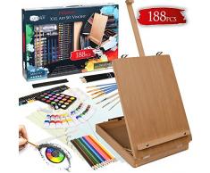 Artina 188 Teile Staffelei Set Vincent - Künstler Malset für Erwachsene und Kinder - inkl. Kofferstaffelei Ölkreiden Aquarellfarben Acrylfarben Kohlestifte Pinsel UVM. XXL Künstlerset Malkoffer