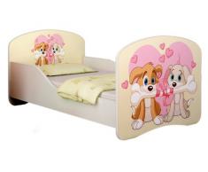 Clamaro Traumland Motiv Kinderbett Komplett Set 70 x 140 cm inkl. Matratze und Lattenrost, Sicherheit durch ABS Kantenschutz und Seitenteilen mit Rausfallschutz - 140 x 70 cm, Design: 12 - Hunde Herz Motiv