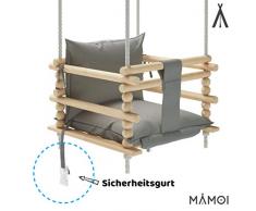 MAMOI Babyschaukel, Kinderschaukel, Schaukel für Kinder Schaukel 3 in 1 + SICHERHEITSGURT, Kleinkindschaukel, Baby schaukel und Schaukelsitz, Kinder schaukel Holz Indoor Outdoor