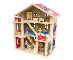 Gigantisches Puppenhaus Holz 54x37x69cm mit Möbel und Puppen