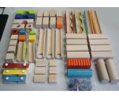 roba Kugelbahn, Holzkugelbahn groß, 100-teilig, Murmelbahn Bausatz inklusive Bausteinen mit Geräscheffekten und Glasmurmeln, Motorikspielzeug variabel aufbaubar