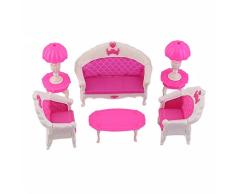 6pcs niedlichen Cartoon Prinzessin Kinder Spielzeug Traumhaus Puppe Vintage Sofa Stuhl Couch Schreibtisch Lampe Möbel Set zerlegt weltweiten Verkauf - Pink & White