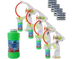TE-Trend 4 Stück XXL Seifenblasenpistole Mega Seifenblasen LED Ventilator Seifenblasenmaschine Bubble Machine 450ml Ersatz Seifenblasenflüssigkeit