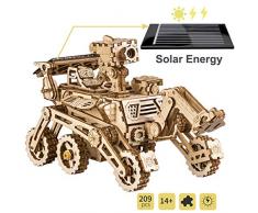 Robotime Solarbetriebene STEM Spielzeug - Laserschneiden DIY Roboter Auto Modellbau Kits - 3D Holz Puzzle Alter 14 3D Puzzles Erwachsene (Curiosity Rover)