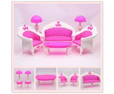 EPRHY Puppenhausmöbel Wohnzimmer-Sofa-Set für Zubehör, langes Sofa, Stühle, Vintage-Schreibtischlampe, Tee-Tisch für Puppenhaus, Action-Figuren, 6 Stück