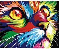 Komking Ölgemälde, Malen nach Zahlen für Erwachsene, Anfänger, kreatives Gemälde auf Leinwand, farbenfrohe Tiere, 40,6 cm x 50,8 cm Charmante Katze rahmenlos