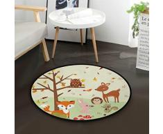 MNSRUU Teppich mit Eulen, rund, rutschfest, bequem, rund, für Wohnzimmer, Schlafzimmer, 92 cm Durchmesser