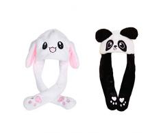 2 Pcs Beweglicher Ohr-Kaninchen-Hut, Netter Panda-Hut Plüsch Bunny Ohren Stirnband Halloween Tier Ostern Cosplay Kaninchen - Lustige Plüsch-Häschen-Hut-Kappe mit Den Ohren(Kaninchenform + Pandaform)