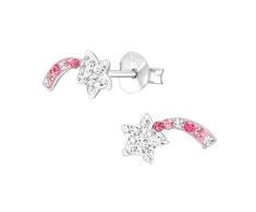 Tata Gisele© Kinder-Ohrringe aus rhodiniertem Silber 925/1000 und Kristall – Sternschnuppe – Weißer Astre mit Schlitten Rosa und Weiß – 10 mm