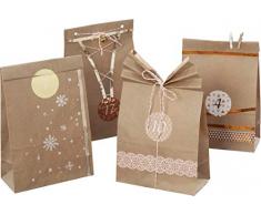 Folia Adventskalender Bastel-Set - Kraftpapier Natur 24 Geschenktüten/Beutel, 24 Hotfoil-Sticker & Kordel