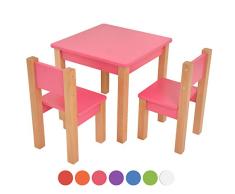 XXL Discount kindertisch mit stühle - 3 TLG. Set: Sitzgruppe für Kinder - aus Buche und MDF Holz - Tisch + 2 Stühle/Kindermöbel für Jungen & Mädchen Kindersitzgruppe (Rosa, Kindertisch mit 2 stühle)