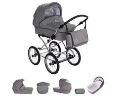 Friedrich Hugo München | 2 in 1 Kombi Kinderwagen | Nostalgie Kinderwagen | Farbe: Anthrazit - Rad: Chrom Schwarz