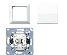 Komplett-Set Jung AS 500 Rahmen, 1-fach - Alpinweiß, glänzend mit Wippe + Wippschalter, Universal Aus-Wechsel -JUNG- -weiß-