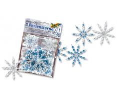 folia 12530 - Bastelset für 5 Perlensterne, blau / silber / perlweiß - ideal als selbstgemachte Dekoration für Weihnachten