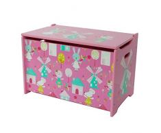 Style home Spielzeugtruhe Spielzeugkiste Kinder Sitztruhe Sitzbank Aufbewahrungsbox für Kinderzimmer, Rosa, Holz, 60 x 36 x 39 cm