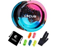 YOSTAR MAGICYOYO V6 Locus JoJo für Kinder Responsive Yoyo Metall JoJo Aluminiumlegierung YoYo für Anfänger mit Taschenhandschuh 5 Saiten (schwarzes Spritzen blau u. rosa)