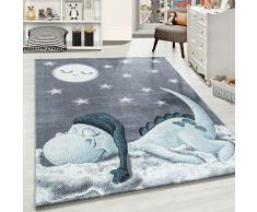 Carpetsale24 Kinderteppich » BAMBIX «, Kinderzimmerteppich, Dino Wolke Figur Kinderzimmer Babyzimmer,7 mm, Rechteckig, BLAU, Maße:160 cm x 160 cm Rund