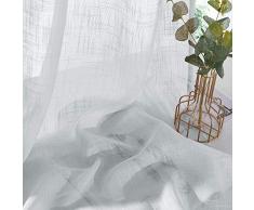 PONY DANCE 2 Stücke Kinderzimmer Gardinen Leinenoptik - Voile Vorhang Halbtransparent Gardinen Schlafzimmer Dekoschals Ösenvorhang Hellgrau, H 158 x B 132 cm