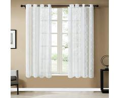 Topfinel Voile Gardinen mit Ösen Kariert Vorhänge Dekoschal mit Stickerei für Wohnzimmer Schlafzimmer 2er Set je 175x140cm (HxB) Weiß