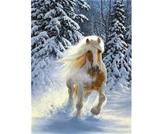 YEESAM ART Neuheiten Malen nach Zahlen Erwachsene Kinder, Pferd Tier Schnee Wald 40x50 cm Leinen Segeltuch, DIY ölgemälde Weihnachten Geschenke (Pferd, Ohne Frame)