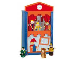 roba Kasperletheater, Puppentheater inkl. 6 Handpuppen, Kaspertheater aus Massivholz, freistehend mit Stoffbespannung