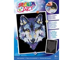 MAMMUT 8041215 - Sequin Art Paillettenbild Wolf, Steckbild, Bastelset mit Styropor-Rahmen, samtige Bildvorlage, Pailletten, Steckstiften, Anleitung, für Kinder ab 8 Jahre