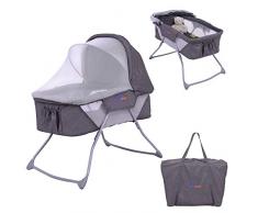 DREAMADE Babywiege Beistellbett Stubenwagen klappbar, Babybett Reisebett mit verstellbarer Verdeck und Moskitonetz, Baby Schaukelwiege, max.10 kg belastbar, inkl. Tasche (Grau)