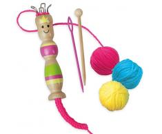 Lena 42375 - Bastelset Strickliesel, Komplettset mit Liesel und Strickhaken aus Holz, Stricknadel und 3 farbige Garne je 15 m, Strickset für Kinder ab 6 Jahre, Starter Set zum Stricken lernen