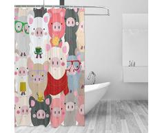 Wamika Baby Schwein blau grau Badezimmer Duschvorhang Liner, Cartoon-Tier-Design strapazierfähiger Stoff schimmelresistent Wasserdicht Badewanne Vorhang mit 12 Haken 183,0 cm x 183,0 cm
