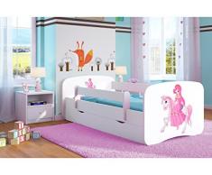 Kocot Kids Kinderbett Jugendbett 70x140 80x160 80x180 Weiß mit Rausfallschutz Matratze Schublade und Lattenrost Kinderbetten für Mädchen und Junge - Prinzessin auf dem Pony 180 cm
