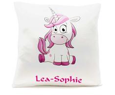 Kissen mit Namen Geburt Einhorn pink 40x40 cm inkl. Füllung Kuschelkissen, Kissen Farbe:Vorderseite + RS weiß strukturierte Oberfläche