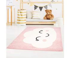 carpet city Kinderteppich Bubble Kids Flachflor mit Wolken-Motiv in Rosa für Kinderzimmer; Größe: 80x150 cm