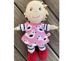 Puppenkleidung handmade passend für kleine Puppen Gr. 20 cm Kleidchen Shirt + Hose Kleidung Vögelchen Stoff-Puppe
