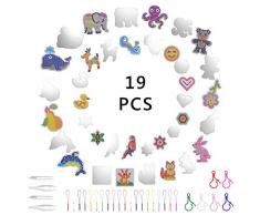 Herefun Bügelperlen Platten, 19 Stück Platten Bügelperlen, 20 Stück Hängendes Seil, Kinder Manuelle Bastelbedarf, Verschieden Muster