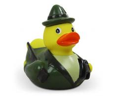 Duckshop I Badeente I Quietscheente I Lustige Badeente Jäger - Quietscheentchen mit Gewehr, Feldstecher und Jagdhorn - Geschenk für jeden Jäger - Jagd - inkl. Badeenten-Schlüsselanhänger im Set
