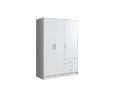 FORTE Jupiter Kleiderschrank 3-türig, 3 Schubkästen, Holz, weiß matt, 144.6 x 60 x 200 cm