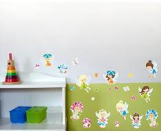 24-teiliges Fee Wandtattoo Set Kinderzimmer Babyzimmer in 3 Größen (2x21x34cm mehrfarbig)