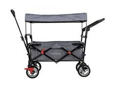 Fuxtec Faltbarer Bollerwagen FX-CT700 grau klappbar mit Dach, Vorder- und Hinterrad-Bremse, Vollgummi-Reifen, Schubbügel, für Kinder geeignet - Das Original !