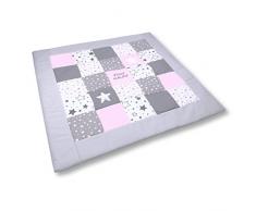 Amilian Krabbeldecke Patchworkdecke ideal als Spieldecke Laufgittereinlage Decke Kuscheldecke schön gepolstert mit Namen und Datum bestickt, ideal als Geschenk (M061) (125x125cm)