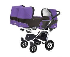 Kinderwagen für Drillinge 3 Gondeln 3 Sportsitze Trippy Kinderwagen 2in1 weißer Rahmen (schwarz lila 05)