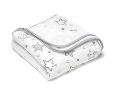 Kuscheldecke Babydecke Sterne 120x120 cm, 100 Prozent Baumwolle, maschinenwaschbar / Weiche Decke für Kinderwagen und Babyschale - Kinderdecke zum Stillen, Wickeln, Krabbeln, Spielen - Weiß Grau