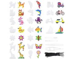 Homgaty Bügelperlen Platten, 18 Stück Bügelperlen Stiftplatte mit 4 Stück Pinzette, 18 Stück Kleine Hängendes Seil, Steckplatten Set für DIY-Prozess Manuelle Erstellung, Verschieden Muster