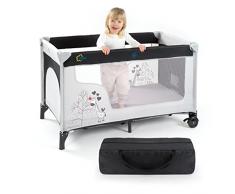 Fillikid Baby Reisebett Giraffe - klappbar, mit Rollen, Matratze, Transporttasche und seitlichem Einstieg