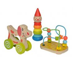 Eichhorn 100003750 Lernspielset bestehend aus Steckfigur Clown, Motorikschleife und Schiebehund, 3 teilig, Motorikspielzeug, Holzspielzeug
