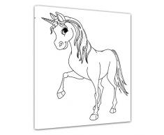 Bilderdepot24 Einhorn - Ausmalbild auf Leinwand, aufgespannt auf Rahmen - Quadrat-Format - 50x50 cm - Eigene Herstellung, Faire Produktion in Deutschland